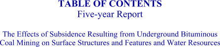 Table of Contents - Five Year Report