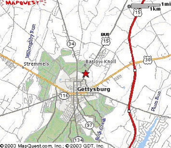 Map of Gettysburg Vicinity and main routes