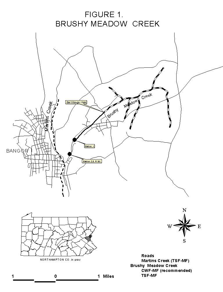 Map of Brushy Meadow Creek in Northampton County, PA