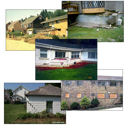 collage of mine subsidence pictures