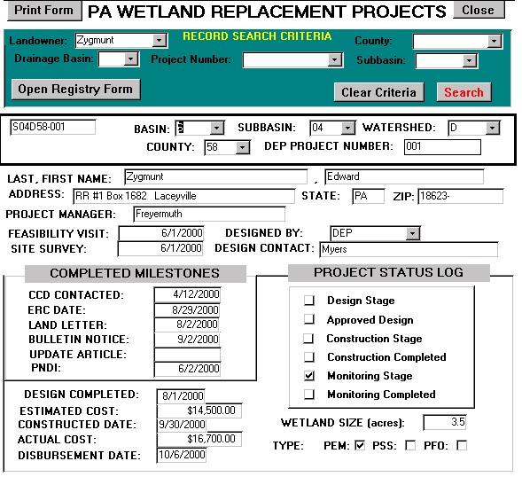 PA Wetland Replacement Projects print Form example
