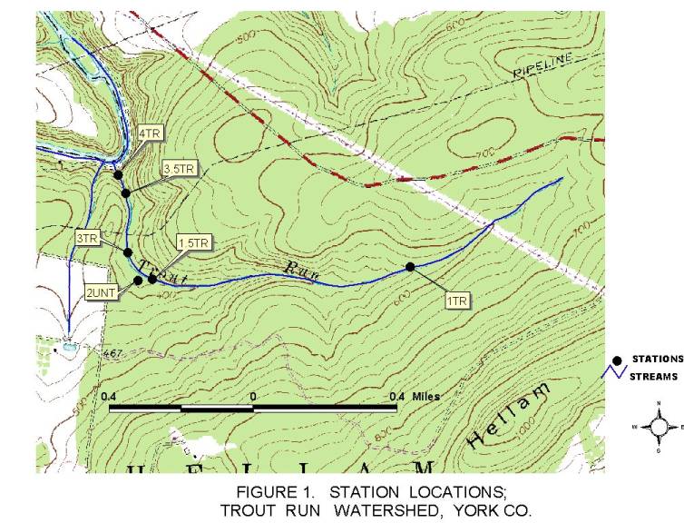 Map of Trout Run Stream Station Locations